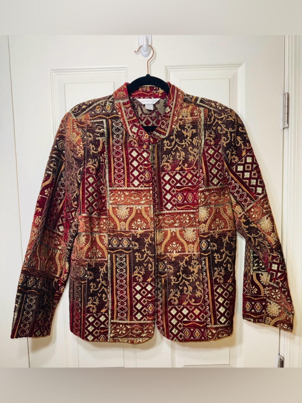 Christopher & Banks Multicolor Patchwork Pattern Jacket - Burgundy, Brown, Gold
